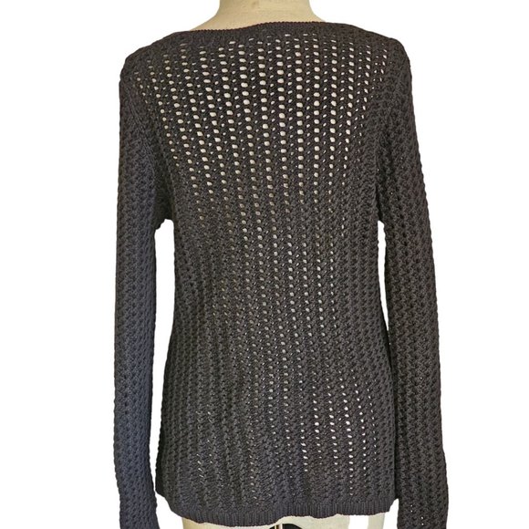 Loft Knit pullover size Medium chunky open knit sweater black tunic length - Picture 3 of 9